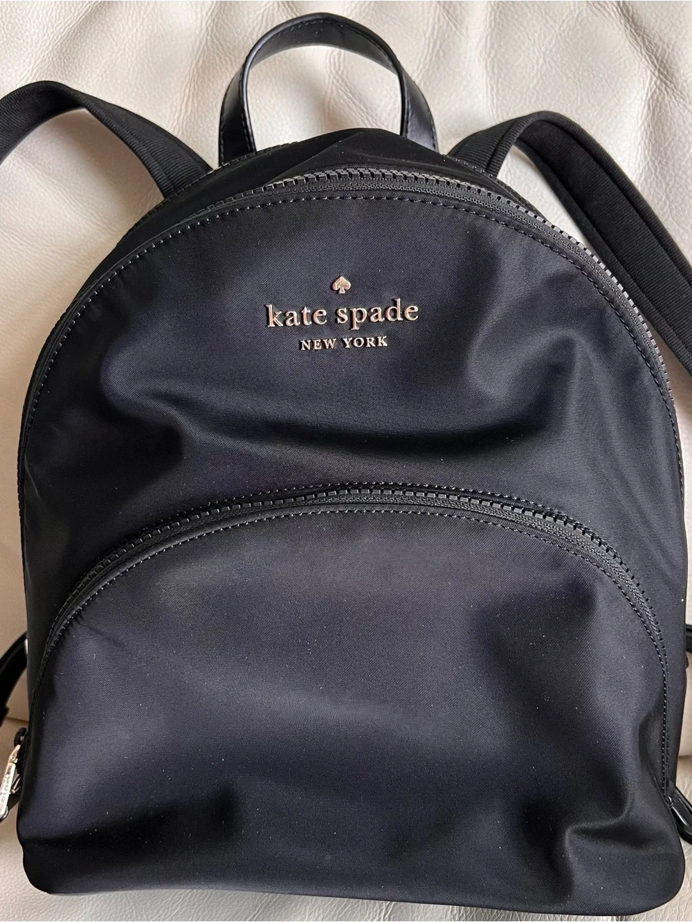 kate spade Black Nylon Mini Backpack Silver Hardware Logo Lined Inner Pockets